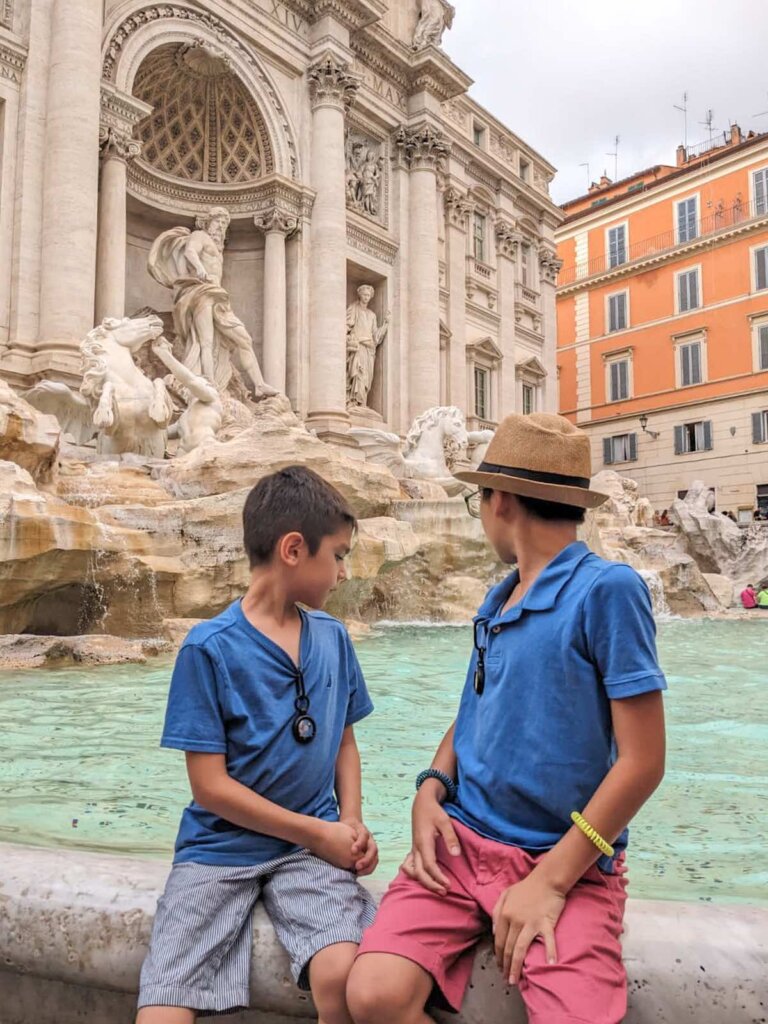 Trevi-Fountain-with-Boys-768x1024 - Rome Day Trip - Rome Day Trip Kids-Friendly Adventure Trips - Unforgettable Family Tours - Rome Day Trip
